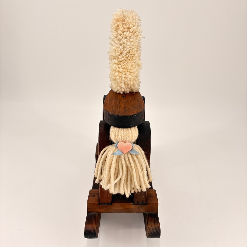 Vintage Handcrafted Wooden Rocking Horse Figurine Yarn Mane Heart Detail‎ - Picture 5 of 10